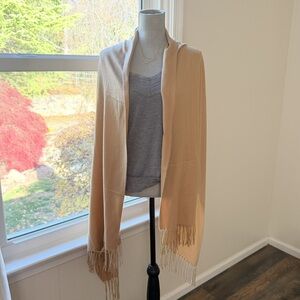 Sky Cashmere Virgin Wool oversized blanket wrap scarf in Tan